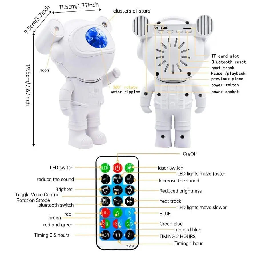 Astronaut Galaxy Projector Lamp Starry Star Bluetooth Music Night Light With Remote (Big) ShopsPk